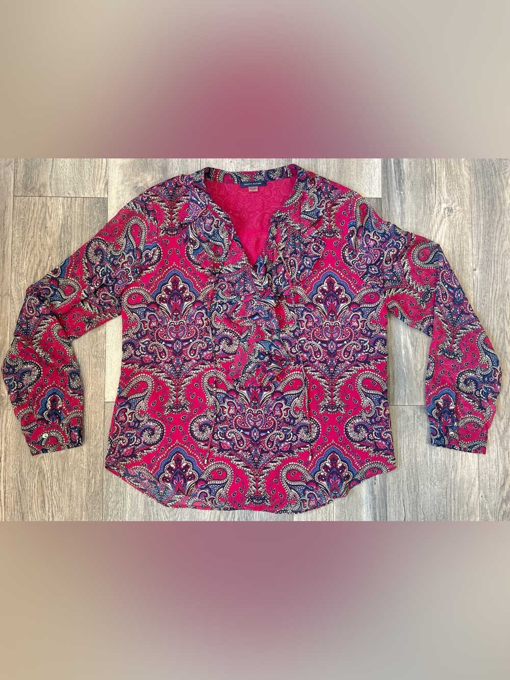 Tommy Hilfiger Ruffle Top Mesh Long-sleeve Large
